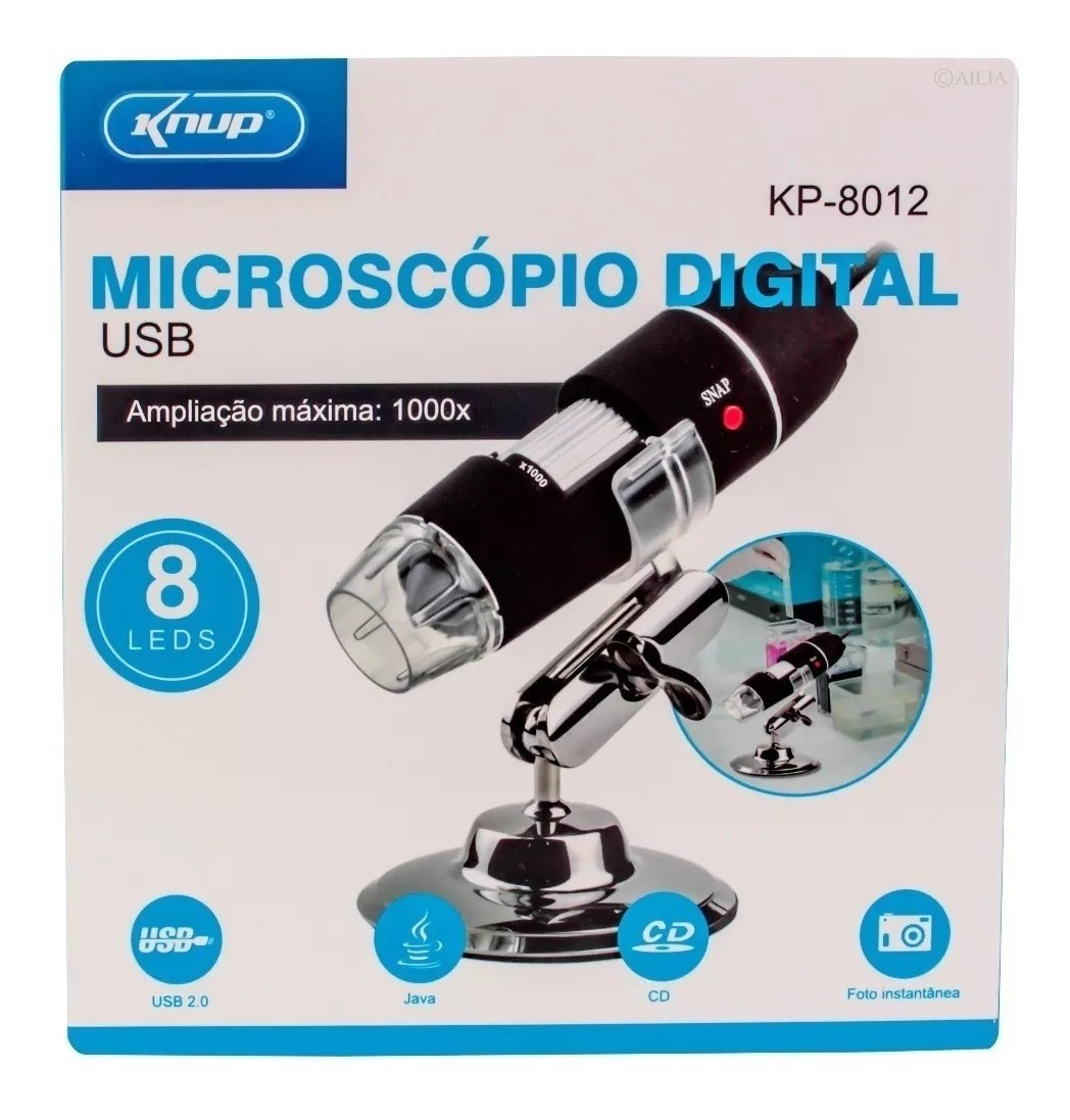 Microscópio Digital Usb 1000x Hd 8 Leds Kp-8012 Knup